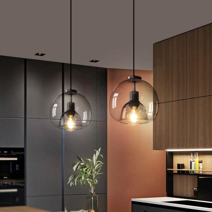 Sleek Smoke Gray 1-Light Hand-Blown Glass Dome Pendant Light
