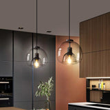 Sleek Smoke Gray 1-Light Hand-Blown Glass Dome Pendant Light