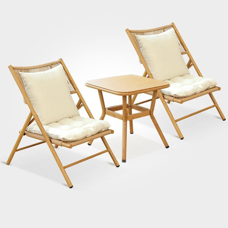 Traditional Chinese Style Square Carbon Steel Table & Chair Set with Tempered Glass Top and PE Rattan, Foldable Backrest for Outdoor Patio