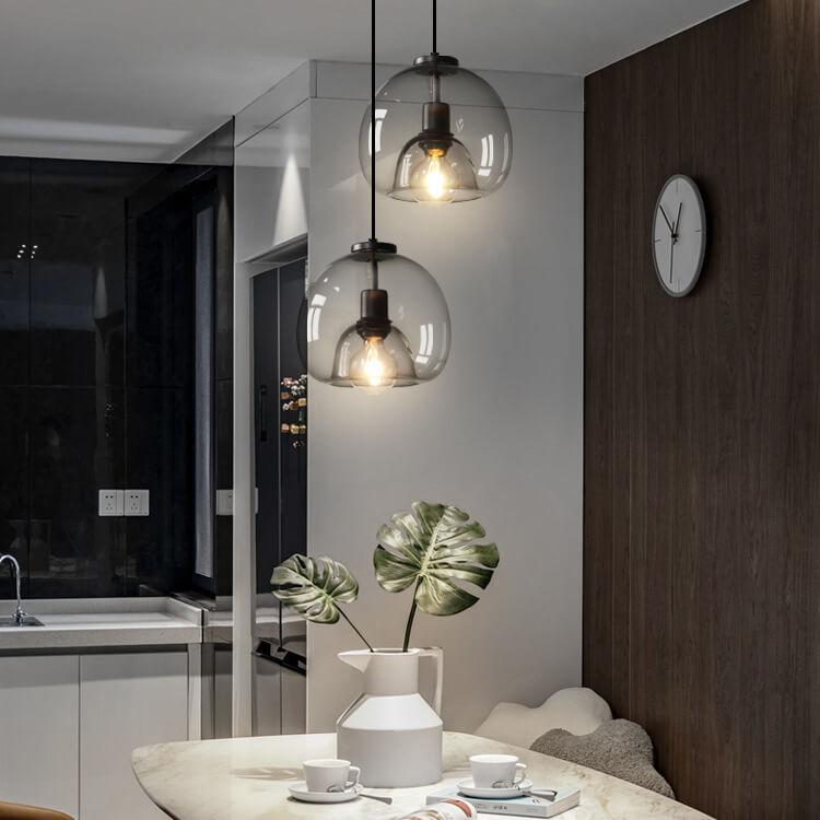 Sleek Smoke Gray 1-Light Hand-Blown Glass Dome Pendant Light