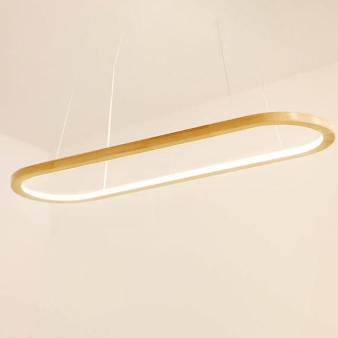 Sleek Modern Minimalist Wooden Linear Round 1-Light LED Chandeliers