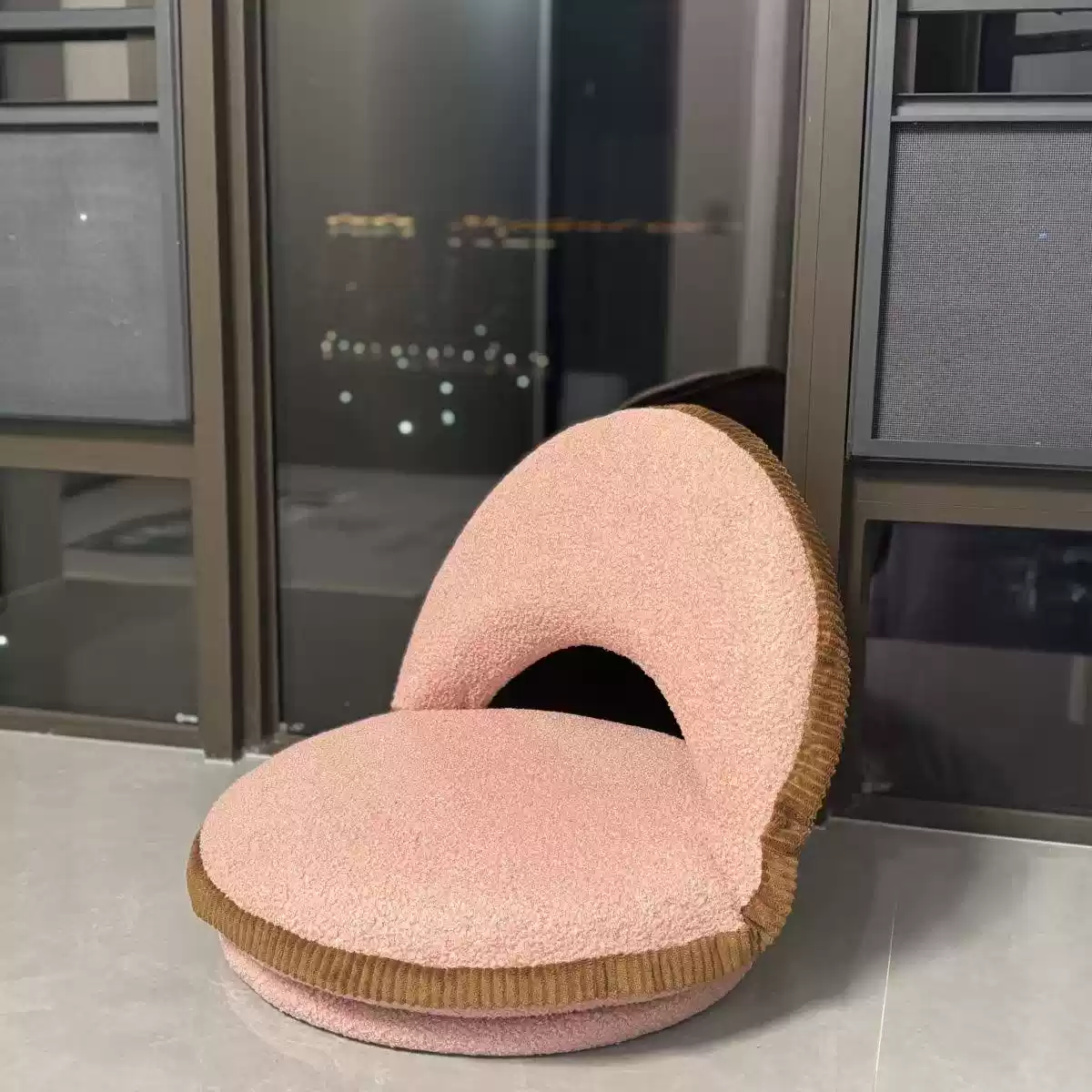 Traditional Japanese Rotatable Semi-Circular Plush Teddy Velvet Armless Chair with Foldable Multi-Layer Board and Tatami Backrest – Ideal Living Room Seating
