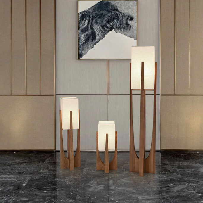 Chic Modern Floor Lamp with Fabric Shade and Solid Wood - 1-Light Standing Lamp