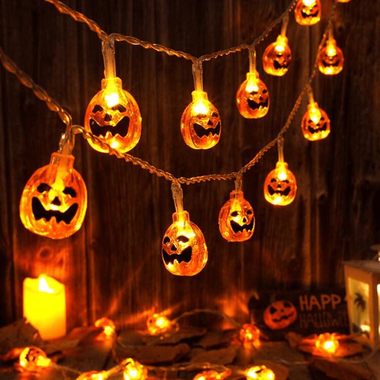 Halloween Orange Pumpkin LED String Lights - 10/20 LEDs, Battery or Solar Powered, Decorative Plastic String Light