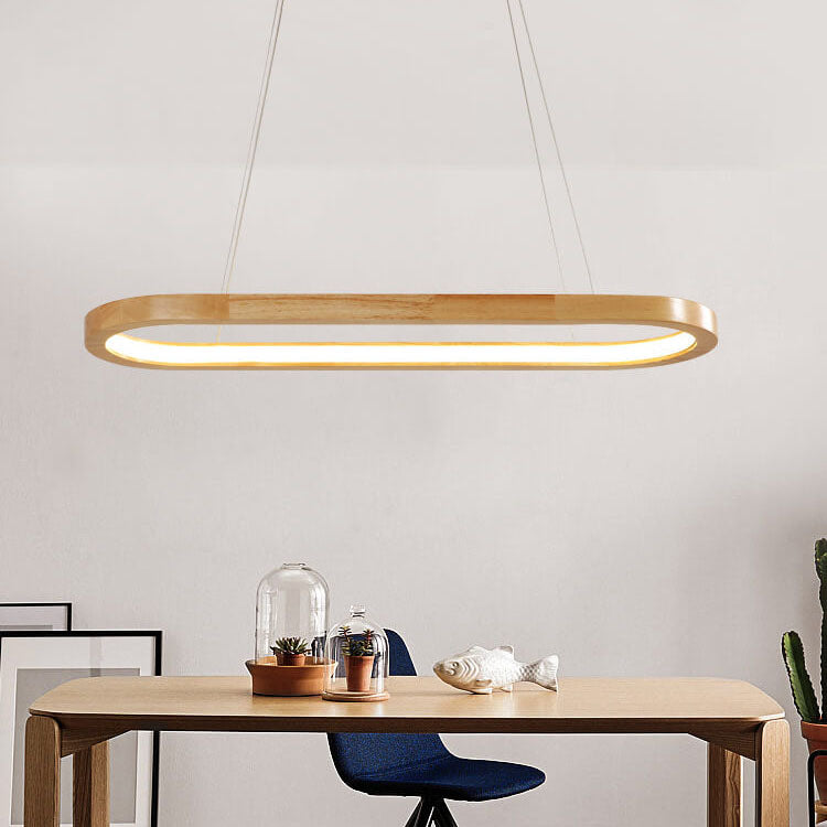 Sleek Modern Minimalist Wooden Linear Round 1-Light LED Chandeliers