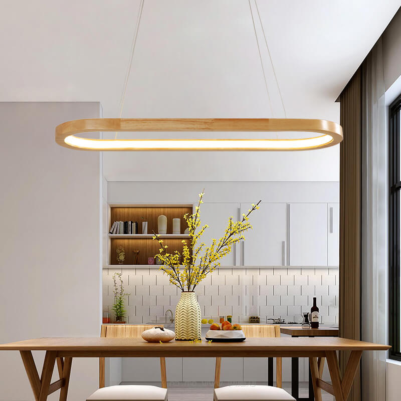 Sleek Modern Minimalist Wooden Linear Round 1-Light LED Chandeliers