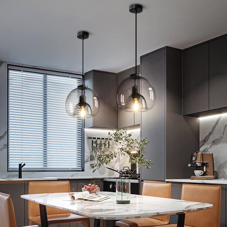 Sleek Smoke Gray 1-Light Hand-Blown Glass Dome Pendant Light