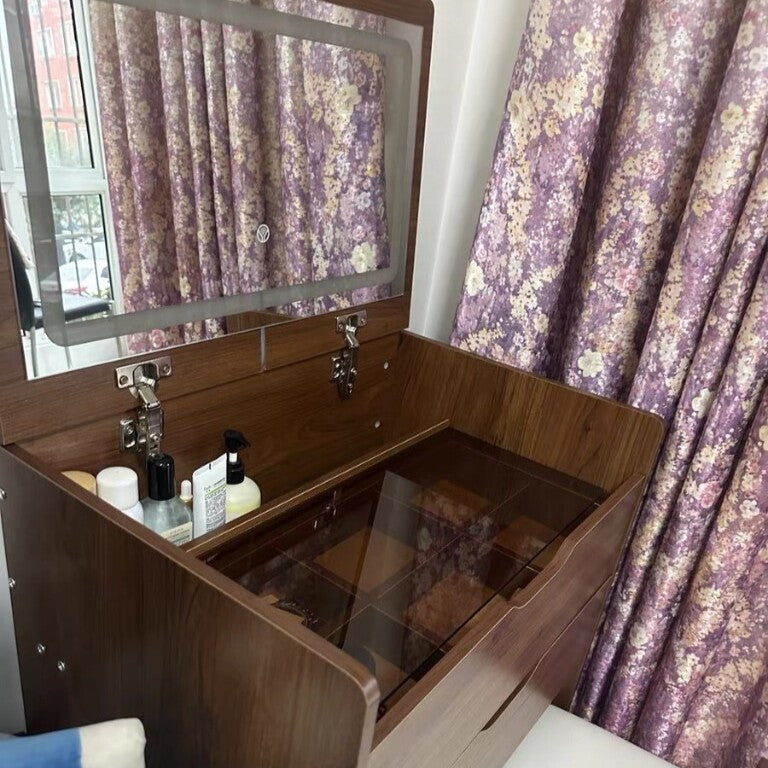 Modern Minimalist Rectangular Glass Vanity Table with 3 Drawers – Bedroom Makeup Station
