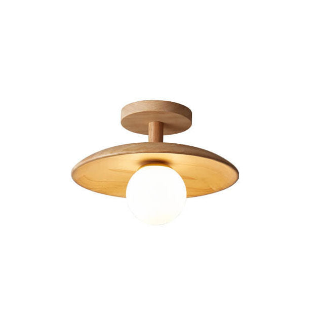 Nordic-Inspired Wooden Dome 1-Light Semi-Flush Mount Ceiling Light