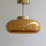 Vintage Brass & Yellow Glass 1-Light Semi-Flush Mount Ceiling Light