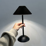 Modern Scandinavian Rechargeable Table Lamp – Iron Frame, Pleated Conical Fabric Shade, 1-Light, Perfect for Bedside