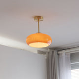 Vintage Brass & Yellow Glass 1-Light Semi-Flush Mount Ceiling Light