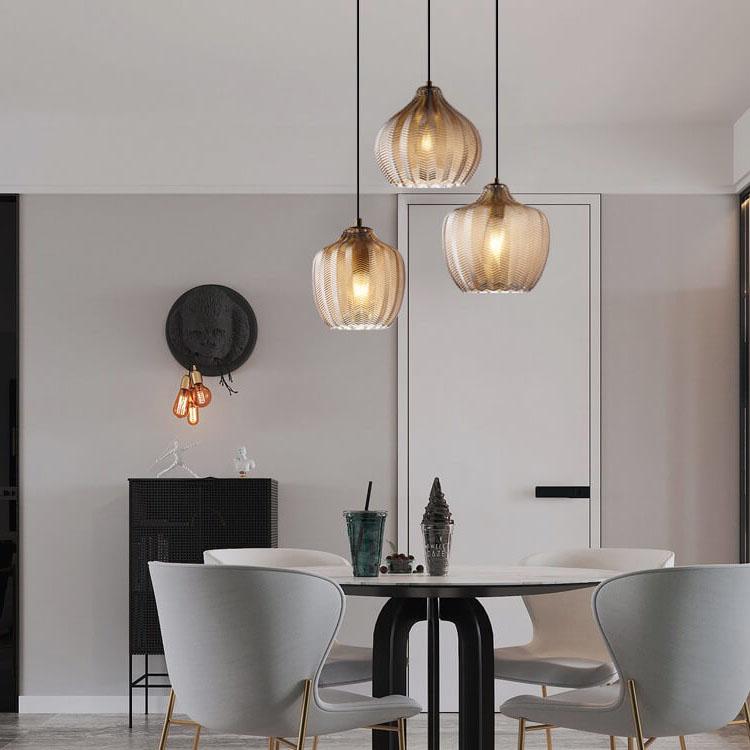 Nordic-Style Textured Wavy Glass 1-Light Barrel Pendant Light