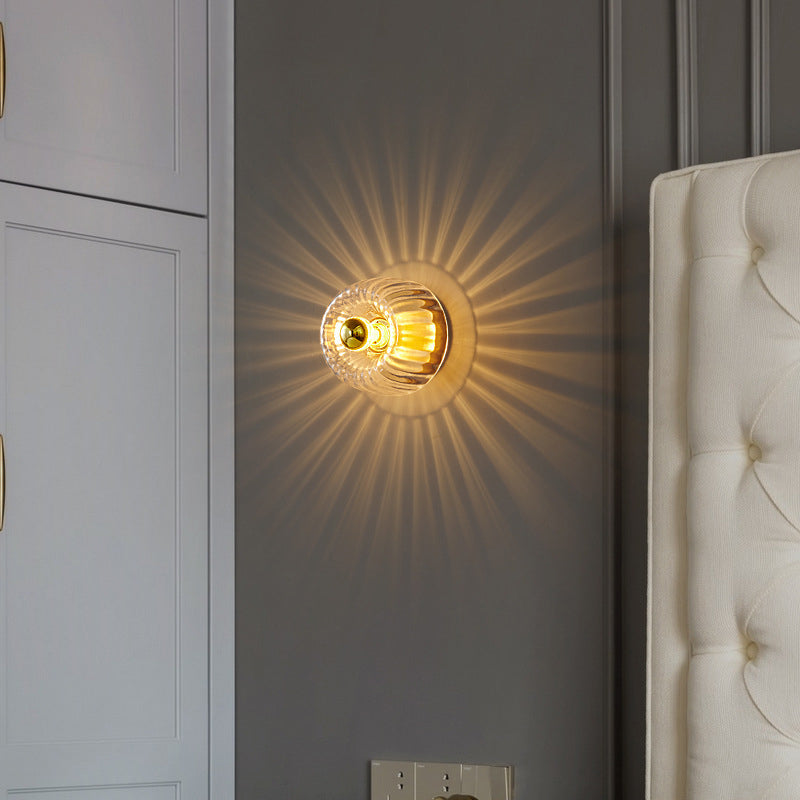 Modern Luxury Full-Copper Sun-Shaped Glass 1-Light Dual-Purpose Flush Mount Light