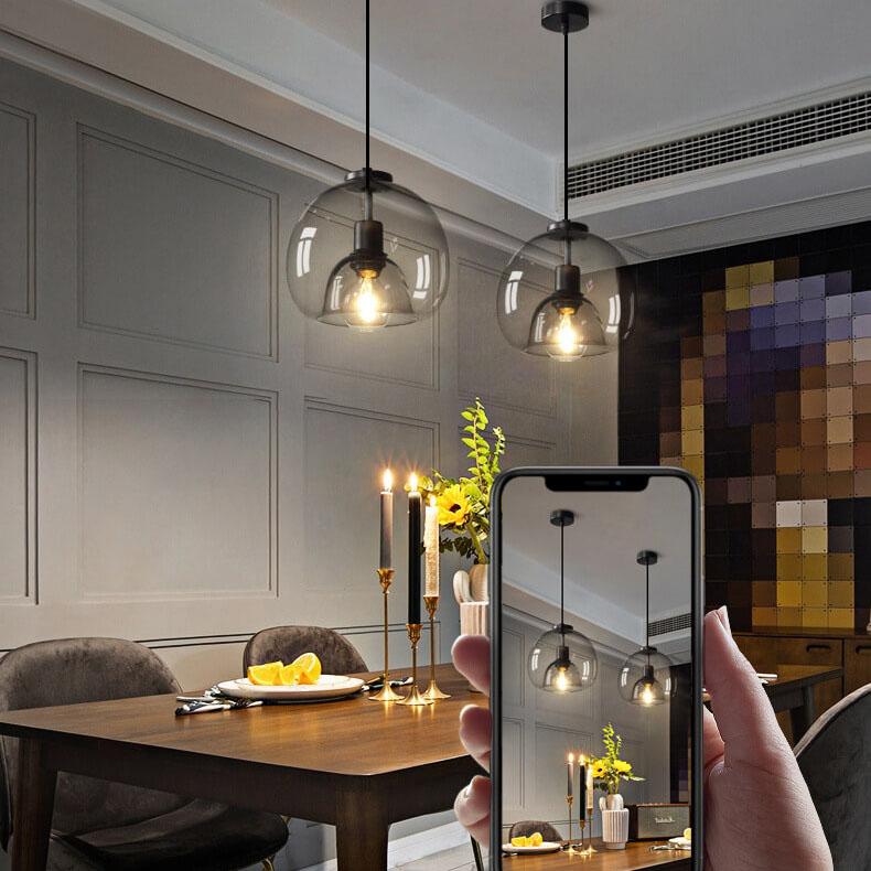 Sleek Smoke Gray 1-Light Hand-Blown Glass Dome Pendant Light