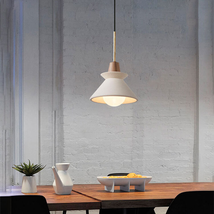 Nordic Minimalist White Cement 1-Light Tapered Pendant Lamp