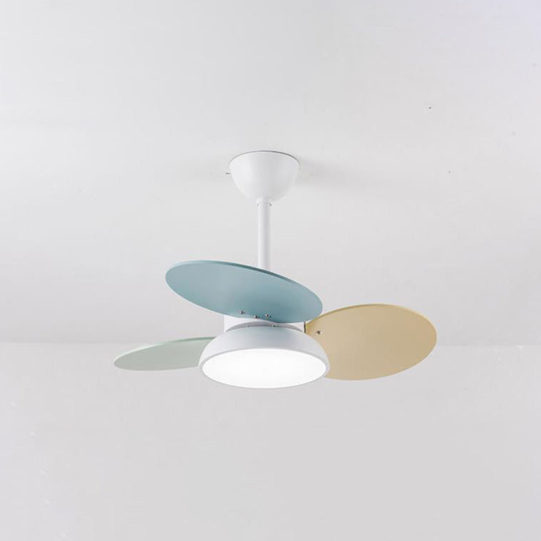 Simple Colorful Round Leaf Ceiling Fan for Kids with Light and Downrod