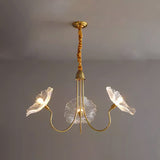 Elegant Modern Art Deco Gold-Finish Frame with Lotus Leaf Glass Shade, 3/6-Light Living Room Chandelier