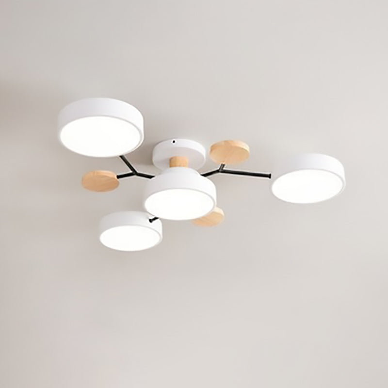 Contemporary Scandinavian LED Ceiling Light with Round Molecule Branch Design, Semi-Flush Mount for Living Room
