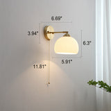Nordic-Style Milk-White Striped Glass Wall Sconce with Brass Finish - 1-Light Pull-Cord Lamp