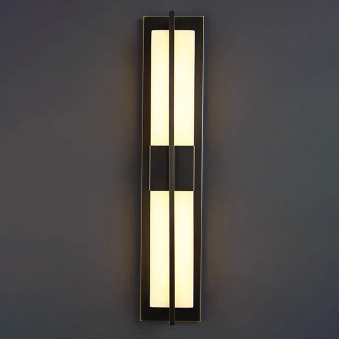 Elegant Modern-Transitional Rectangular Copper-Marble LED Outdoor Wall Sconce Lamp for Patio