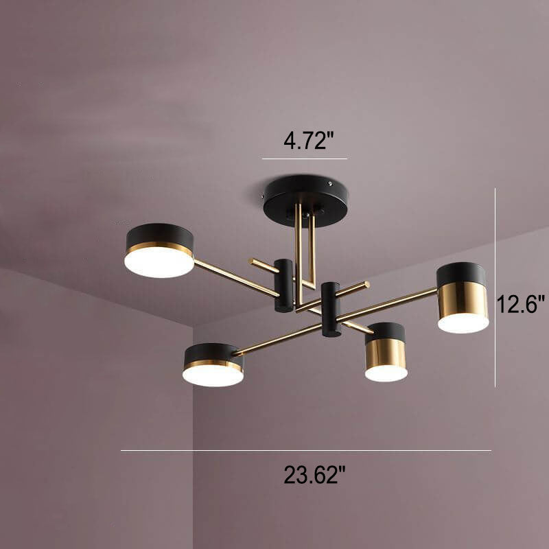 Sleek Modern Minimalist Black & Gold 4-8 Light Semi-Flush Mount Ceiling Light