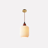 Elegant Japanese Vintage Pleated Ceramic Round Dome Wood 1-Light Pendant Lamp