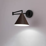 Nordic Minimalist Cone Swing Arm Wall Sconce Lamp - Wood Grain Iron Finish, 1-Light