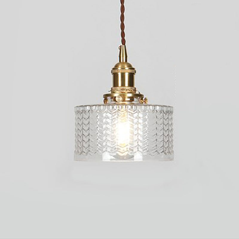 Japanese Vintage Brass Glass Round Jar Pendant Light - 1-Light Fixture