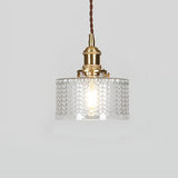 Japanese Vintage Brass Glass Round Jar Pendant Light - 1-Light Fixture