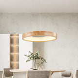 Japanese Minimalist Log-Circle Island LED Chandelier