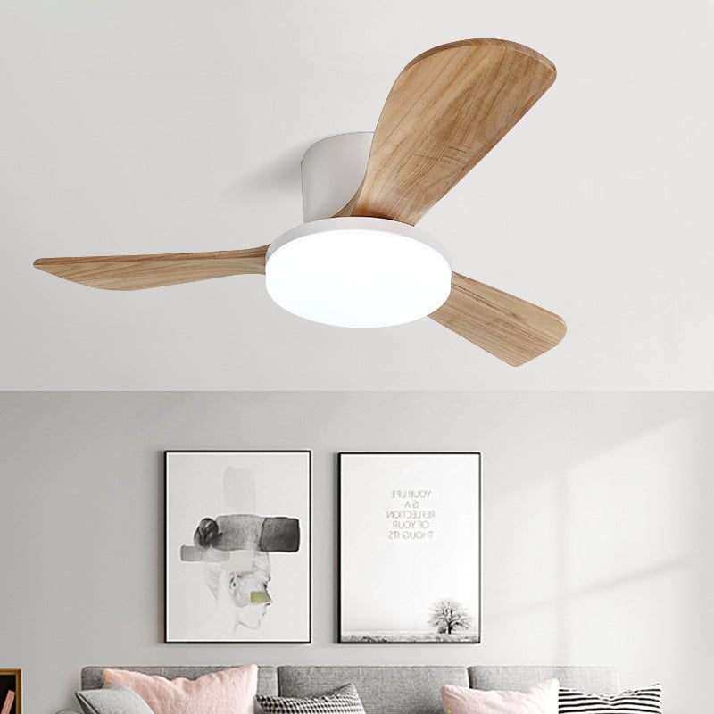 Contemporary Scandinavian Copper Wood Acrylic LED Ceiling Fan with Light – Semi-Flush Mount for Living Room