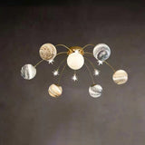 Contemporary Nordic Kids' Iron & Glass Globe Ceiling Light, 13-Light Semi-Flush Mount for Bedroom