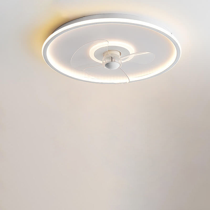 Sleek Modern Acrylic Round LED Flush-Mount Ceiling Fan with Integrated Light