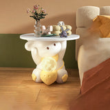 Modern Art Deco Kids Rabbit End Table with 1 Drawer and LED Light — Round Top, Resin-Wood Enamel Finish, Bedroom Nightstand