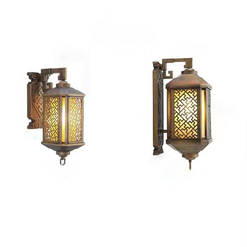 Traditional Chinese Pagoda-Style Brushed Aluminum 1-Light Wall Sconce for Outdoor Patio