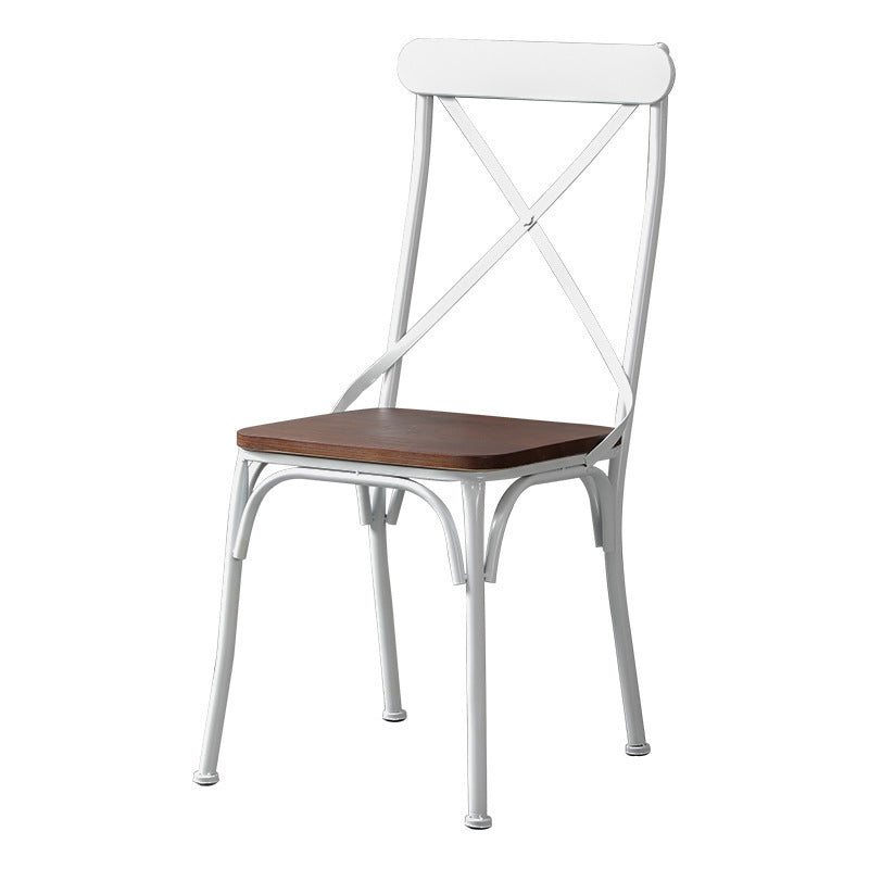 Contemporary Industrial PU Leather, Wood & Iron Dining Chair & Table Set with Square X-Back for Dining Room