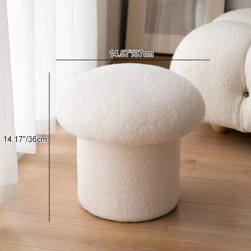 Modern Minimalist Mushroom-Cylinder Vanity Stool with Lambswool Upholstery and Wood Base for Bedroom