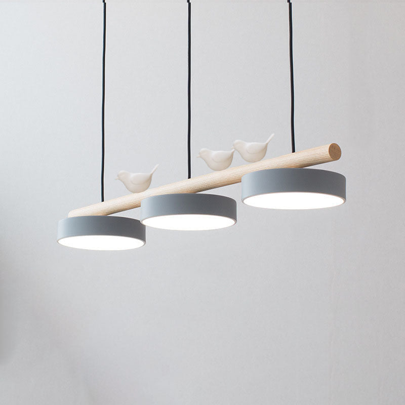 Nordic Round Resin Bird Chandelier with Wood Accent — Linear LED Island Light