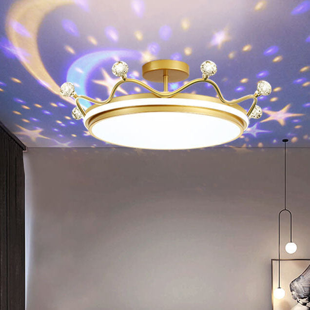 Modern Kids Crown LED Ceiling Light - Iron & Acrylic, Semi-Flush Mount For Bedroom