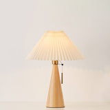 Japanese Minimalist Vintage Pleated Wood and Fabric LED Table Lamp