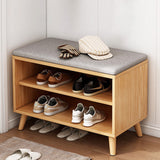 Contemporary Scandinavian Solid Wood Shoe Storage Cabinet, 2-Tier Entryway Organizer with Cotton-Linen Accents