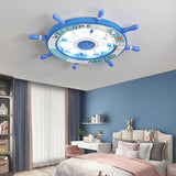 Whimsical Cartoon Sailboat LED Flush-Mount Ceiling Light with Helmsman Figure - Plastic Construction