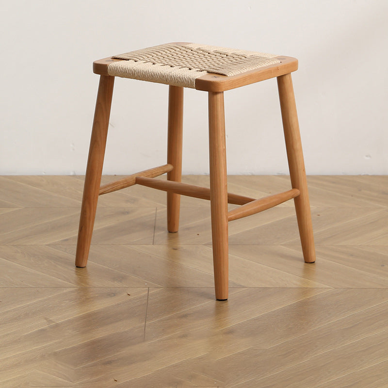 Elegant Traditional Japanese Rectangular Rope-Woven Wooden Bar Stool for the Dining Room