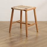 Elegant Traditional Japanese Rectangular Rope-Woven Wooden Bar Stool for the Dining Room