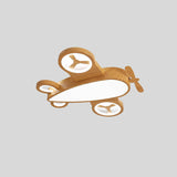 Whimsical Cartoon Aircraft LED Kids' Ceiling Light with Wood Grain Finish — Flush Mount