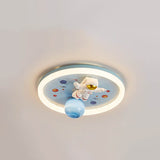 Whimsical Cartoon Space Astronaut Resin LED Flush Mount Ceiling Light