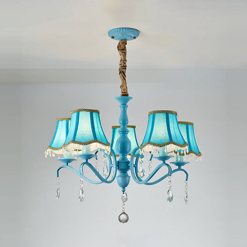 Elegant Modern Cone Iron Crystal Fabric Chandelier – 5/6/8-Light Options