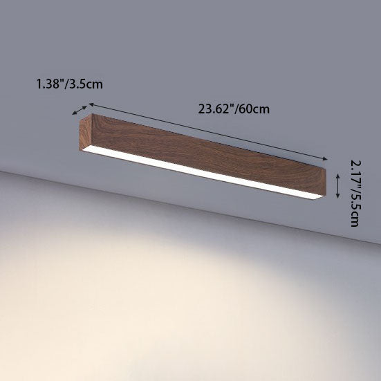 Sleek Modern Minimalist Wood-Grain Aluminum LED Flush-Mount Ceiling Light
