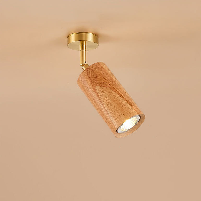 Nordic Minimalist Walnut Wood LED Track Spotlight — Linear Ceiling Light (1–4 Lights), Semi-Flush Mount